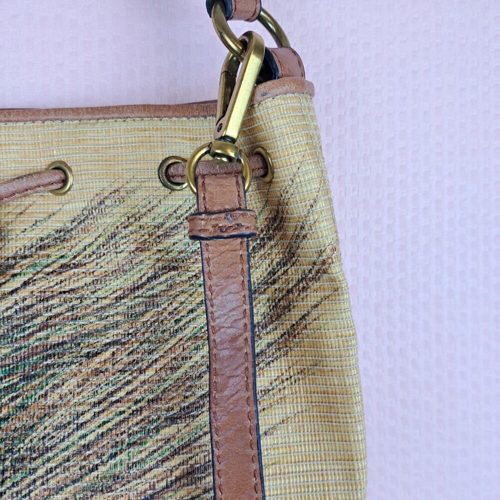Elliott Lucca Artisan Faux Raffia Peacock Brown Leather Shoulder Bag - Picture 10 of 16